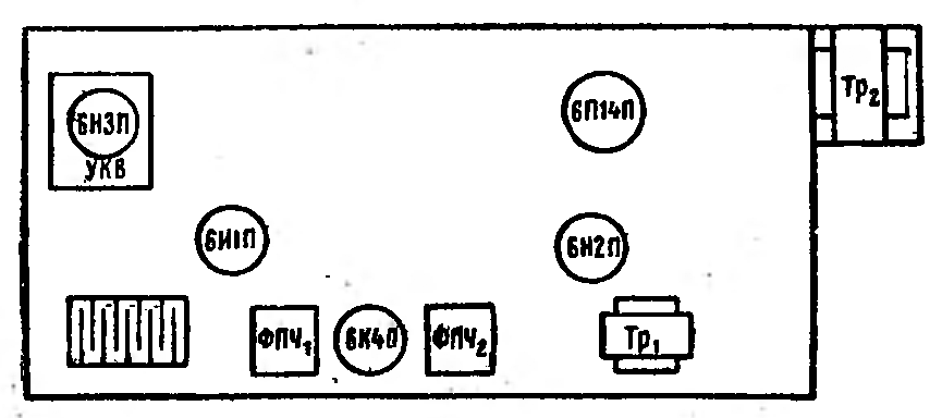 Расположение ламп на шасси радиолы "Сибирь"